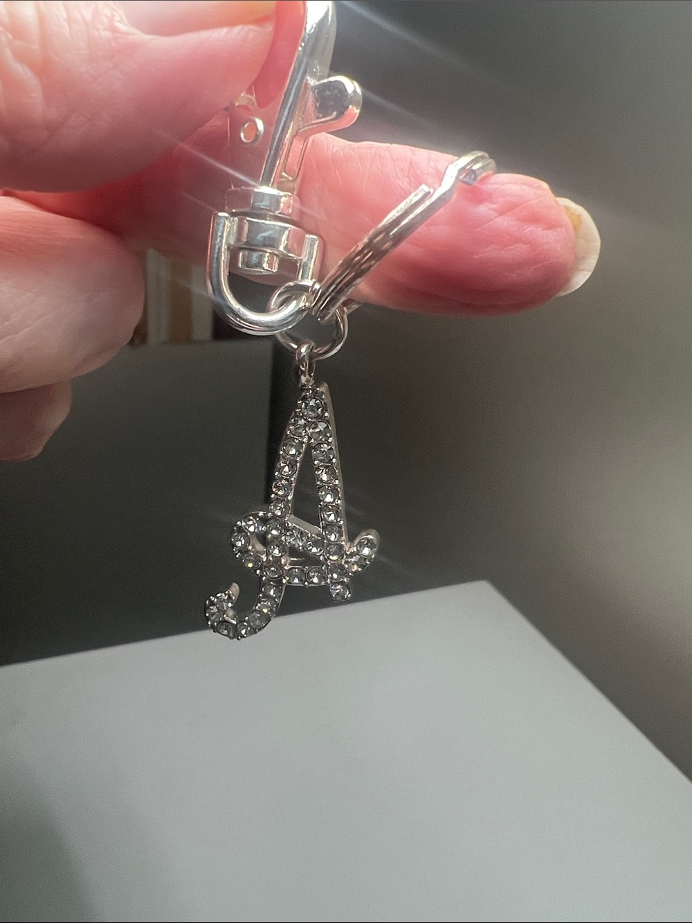 Vintage Rhinestone Letter 'A' Keychain Charm - Silver Tone - Picture 5 of 16